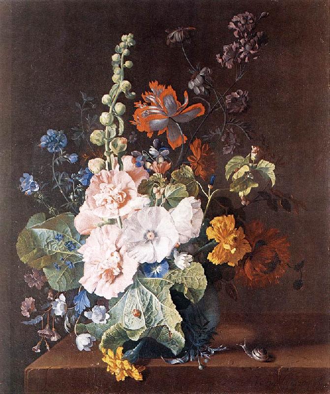 HUYSUM, Jan van Hollyhocks and Other Flowers in a Vase sf oil painting image